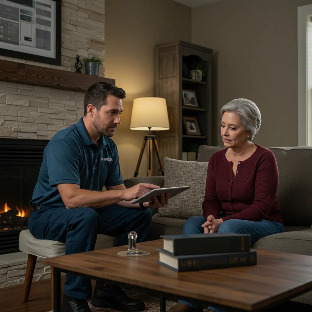 A Steady Air LLC technician discusses heat pump options with a satisfied homeowner.