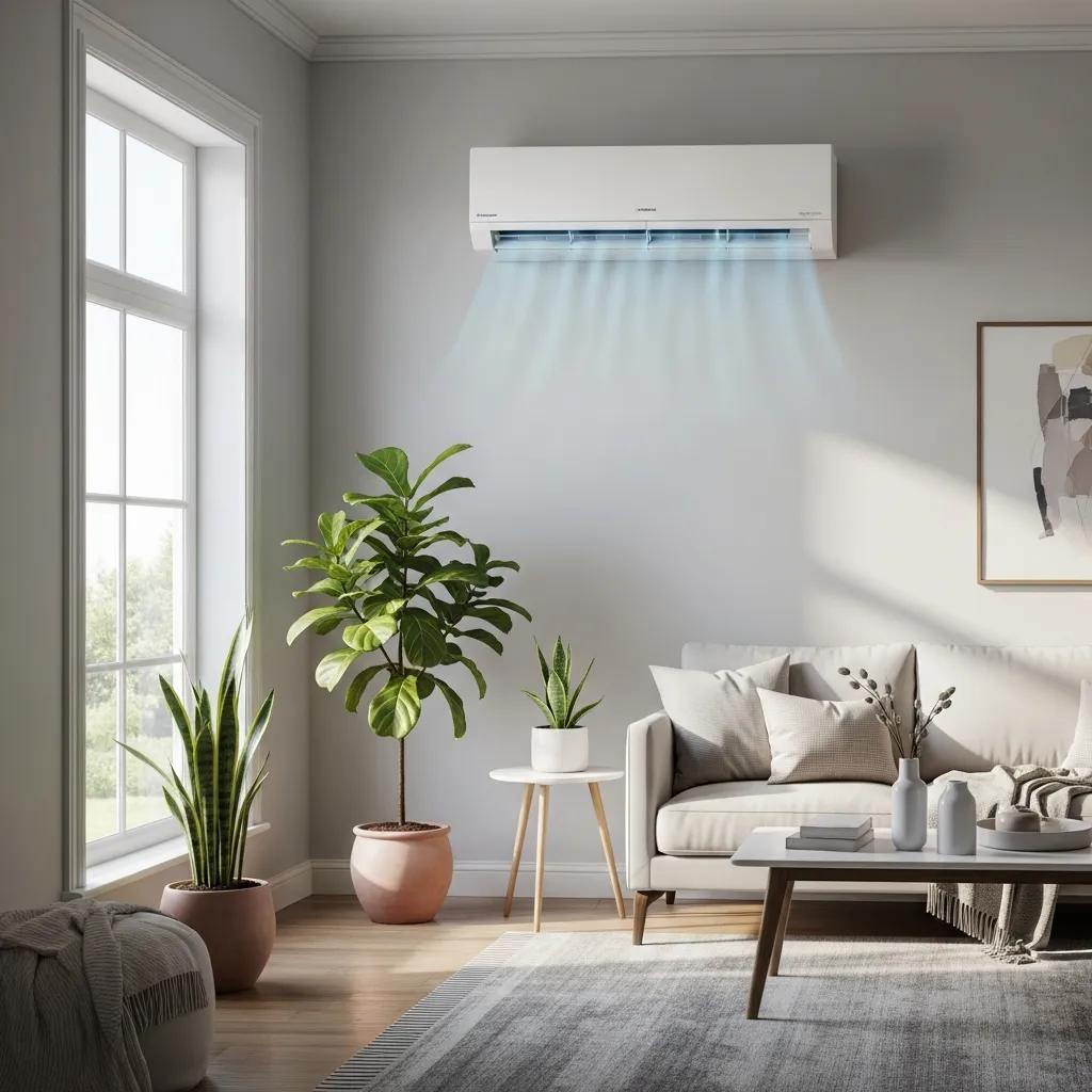 HVAC Blog 14 Ductless HVAC system in a modern living room, illustrating home comfort and energy efficiency